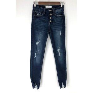 Kancan Chelsea High Rise Super Skinny Jeans Women 24 Button Fly Distressed Dark